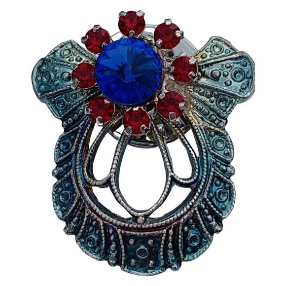 Vintage Jane Light Blue Sparkly Sun Crystal Faceted Glass Silver Tone Brooch pin - Picture 4 of 5